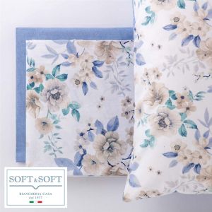 ANASTASIA Completo Lenzuola Misura MATRIMONIALE Puro Cotone-Azzurro