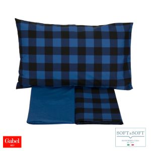 CHECK completo lenzuola PIAZZA E MEZZA puro cotone GABEL-Blu