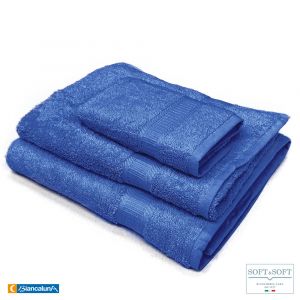 LIVE set asciugamani 3 pezzi spugna 600 gr/m² Biancaluna-Blu