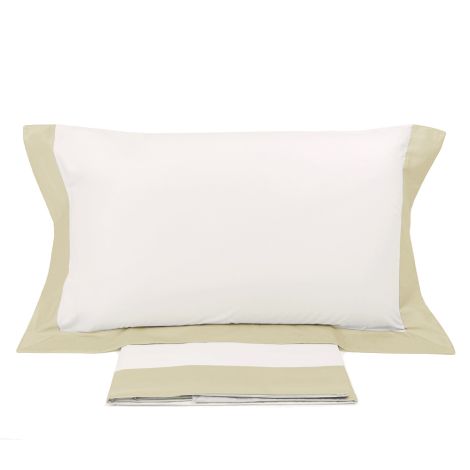BALZA RASO Completo Lenzuola Letto Matrimoniale Puro Cotone CREOLE-Panna/Corda