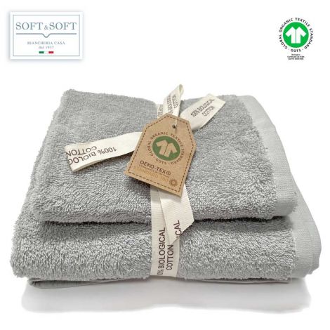 COTONE BIOLOGICO set asciugamani 1+1 alta qualità gr. 500 - BioSoffy-Grigio
