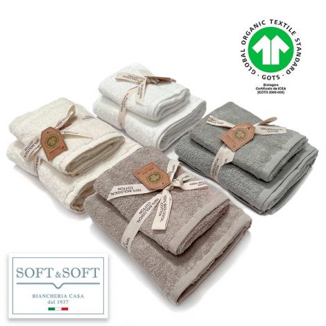 COTONE BIOLOGICO set asciugamani 1+1 alta qualità gr. 500 - BioSoffy