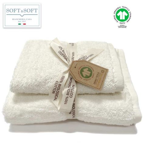 COTONE BIOLOGICO set asciugamani 1+1 alta qualità gr. 500 - BioSoffy-Panna