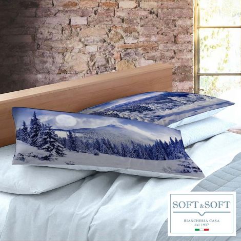 Blue completo lenzuola flanella per letto matrimoniale stampato montagne