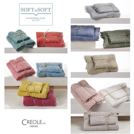 BRISTOL bath towel 1+1 Set in Pure Cotton with Lace CREOLE
