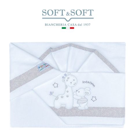 lenzuola per culla o carrozzina in puro cotone bianco per neonati con ricami coniglietto giraffa sui toni del grigio perla