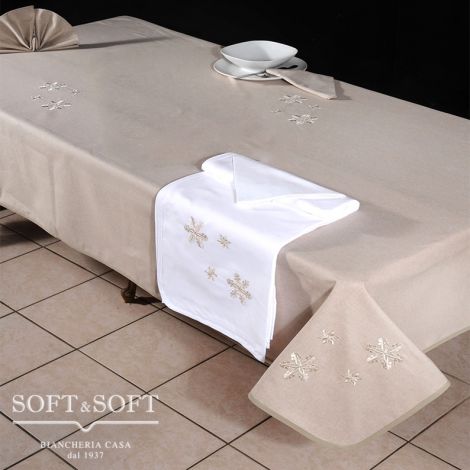 FIOCCHI DI NEVE Pure Cotton Tablecloth for 12 People with Napkins