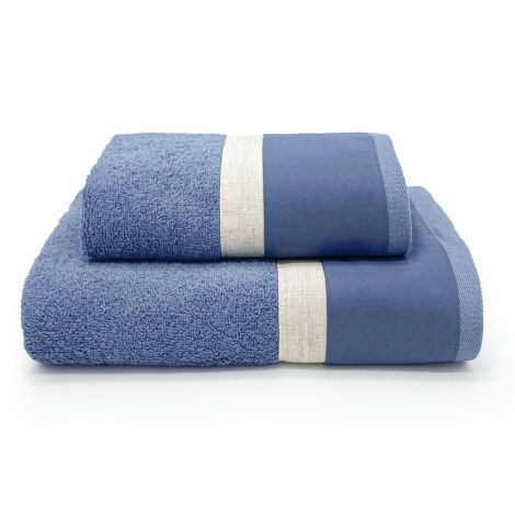 GEA set asciugamani 1+1 con balza in raso-Blu
