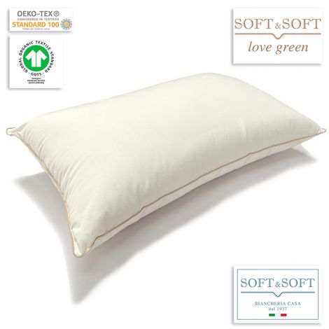 Green Soft untreated cotton pillow, filling made from PET