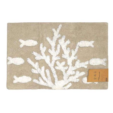 HIDRA Non-Slip Cotton Rug with Coral Design – 50x80 - Beige