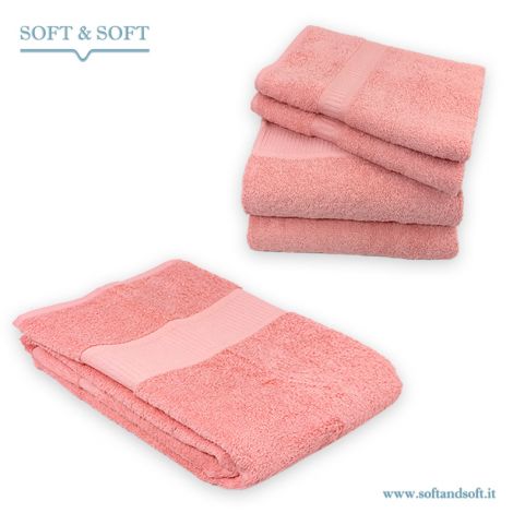 SOFT Set Asciugamani Bagno 5pz in Spugna di Puro Cotone Corallo