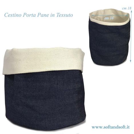 Cestino Porta Pane da tavola cotone Made in Italy Blu jeans cm 14x18