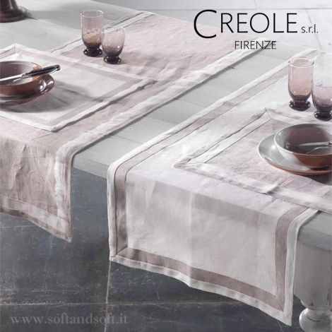 LINO BICOLORE Tovaglia Runner in Puro Lino cm 52x140 CREOLE 