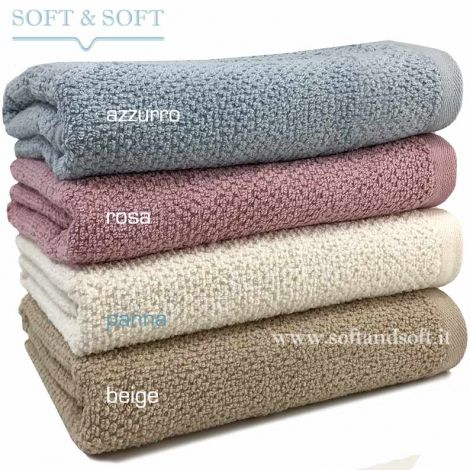 SOFT RICE Bath Towel cm 100x150 pink beige cream blue gr. 430/sm