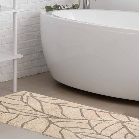 LEAFY BATHROOM MAT Pure Cotton with Non-Slip cm 60X100 - Cream