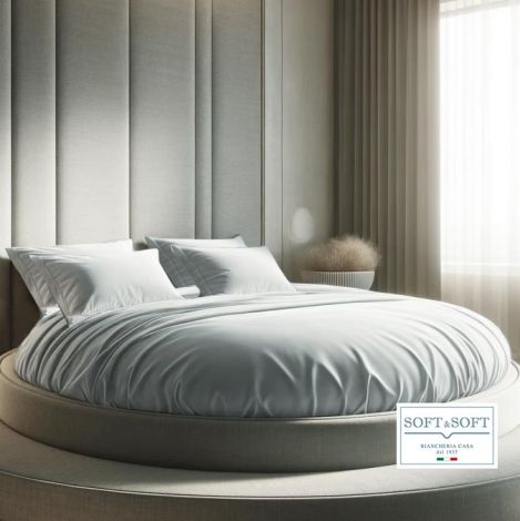 ROUND SATIN ROUND Bed Sheets with 4 Pillowcases in Cotton Satin-Pearl Gray