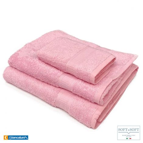 LIVE set asciugamani 3 pezzi spugna 600 gr/m² Biancaluna-Rosa