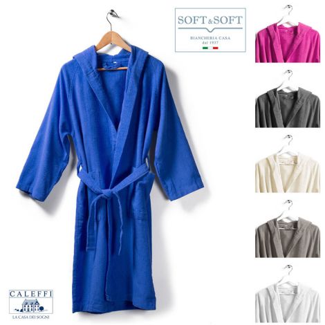CALEFFI solid color micro-terry bathrobe with hood