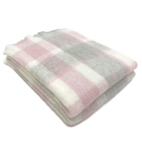 MOHAIR Coperta Lana/ Plaid per Letto Matrimoniale Scozzese Rosa