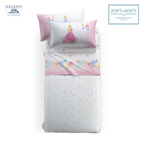 lenzuola principesse Disney per letto da una piazza e mezza lenzuola a fondo bianco con stampa Cenerentola e Aurora