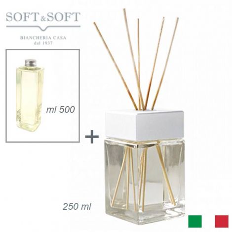 Diffusore aromi profumatore ambienti vetro e legno Bianco ml 250 (con ricarica 500ml)