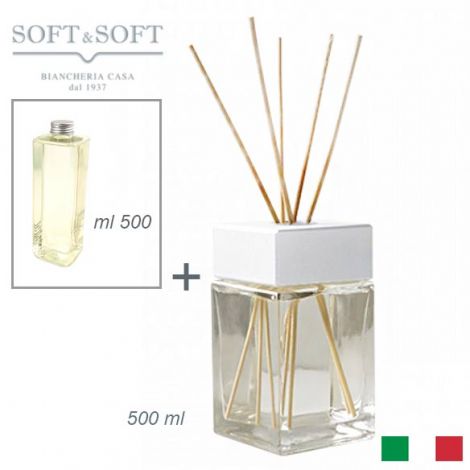 Diffusore aromi profumatore ambienti vetro e legno Bianco ml 500 (con ricarica 500ml)