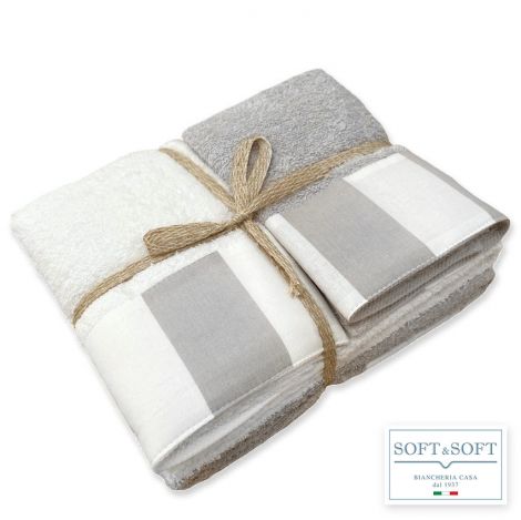 River set 4 asciugamani a righe in spugna di puro cotone Made in Italy-Grigio