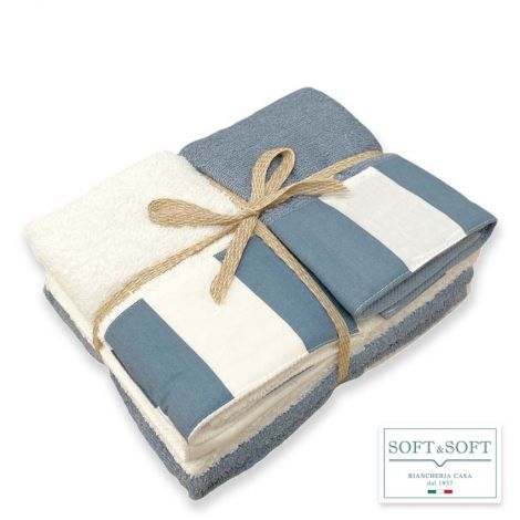 River set 4 asciugamani a righe in spugna di puro cotone Made in Italy-Azzurro