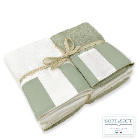 RIVER set 4 asciugamani a righe in spugna di puro cotone Made in Italy-Verde