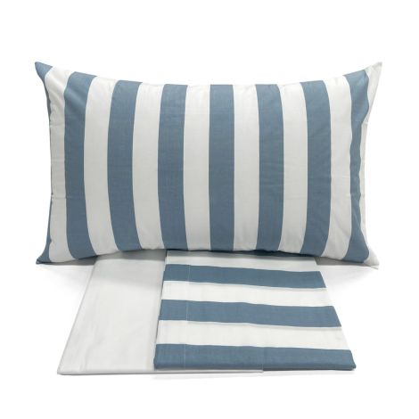 RIVER completo lenzuola per letto matrimoniale a Righe (lenzuolo/copriletto)-Blu