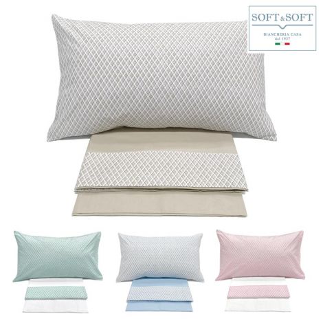 ROMBETTO complete three-quarter bed cotton sheets with printed flounce