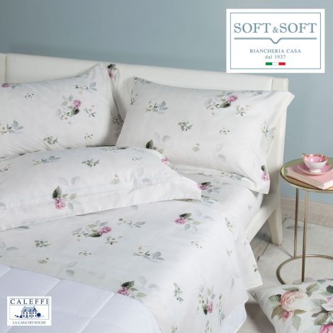 ROSE AND FLOWERS CALEFFI Ivory cotton satin bed linen set