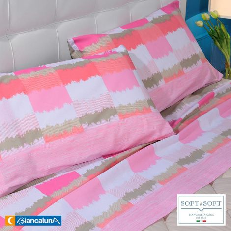 SABA set of sheets for DOUBLE BED pure cotton Biancaluna Rosa