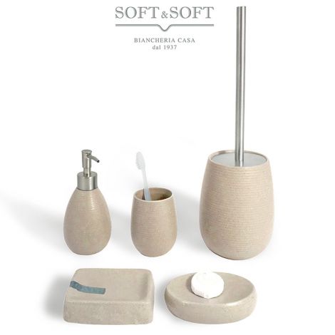 SAND beige and steel ceramic bathroom accessories set