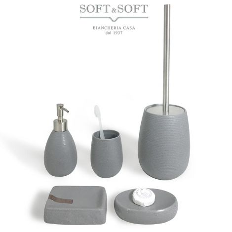 SAND set accessori bagno in ceramica grigio e acciaio