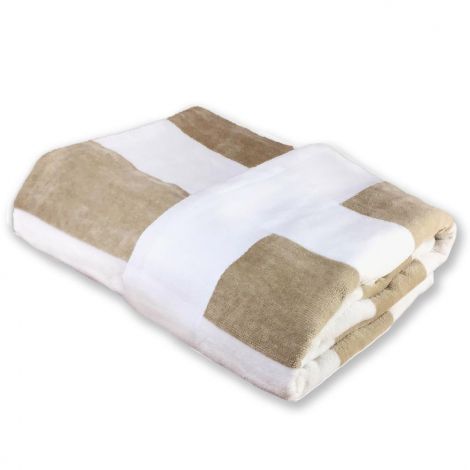STRIPE striped beach towel in cotton chenille cm 86x175-Beige