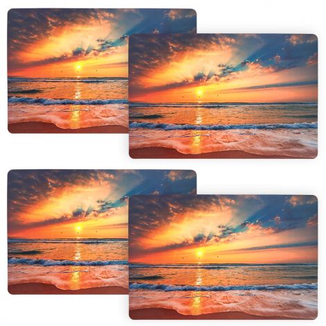 Set of 4-piece plastic placemats with photographic sea print
