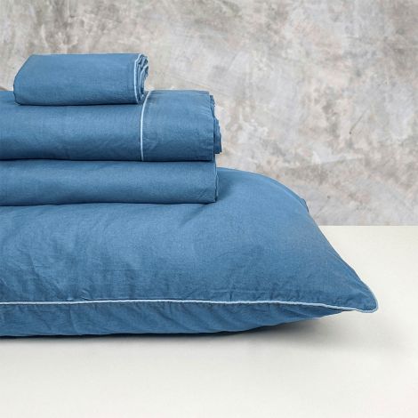 Volterra completo copripiumino matrimoniale percalle di cotone - Stone Washed - No Stiro - Creole-Blu