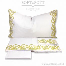 letto da 90 x 190/200 COTTON ARTean Set di lenzuola ricamate in cotone 100% colore bianco modello oro percalle 200 fili percalle 100% cotone 