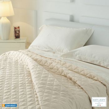 ANAIS double quilt bedspread in cotton satin BIANCALUNA-Panna
