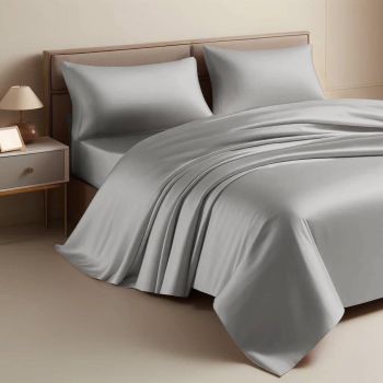 CARDINAL Sheet Set for Double Bed in Cotton Satin-Grey