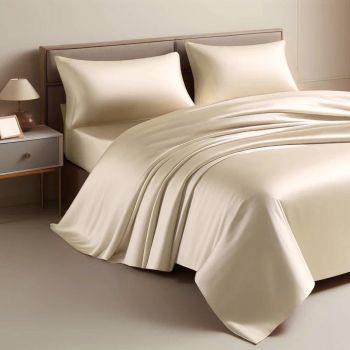 CARDINAL Sheet Set for Double Bed in Cotton Satin-Cream