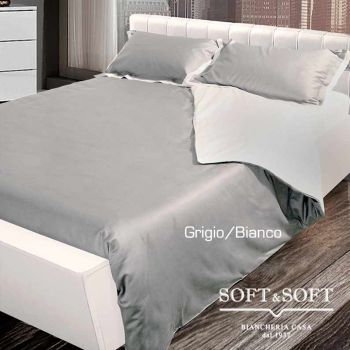 COCO Duvet cover set for double queen bed MAXI cotton Satin white/Grey