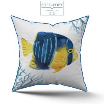 SANTORINI Blue Fish fodera Cuscino Arredo cm 45x45