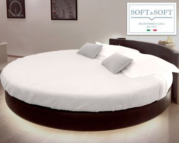 ROUND SATIN Quilted Bedspread ROUND BED Cotton Satin-White