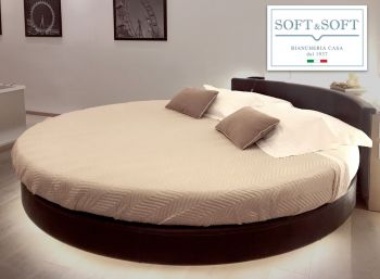 ROUND SATIN Quilted Bedspread ROUND BED Cotton Satin-Ecru