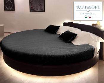 ROUND SATIN Quilted Bedspread ROUND BED Cotton Satin-Black