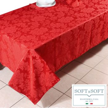 DAMASCO fiandra jacquard tovaglia natalizia 170x450 con 24 tovaglioli 