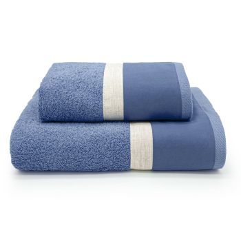 GEA set asciugamani 1+1 con balza in raso-Blu