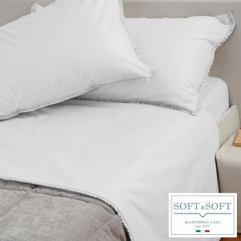 GEORGETTE RUCHE complete sheet set DOUBLE size with fringe - White